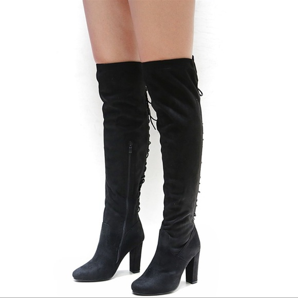 Top Moda Black Knee-High lace up Boots 7.5 - Picture 2 of 13
